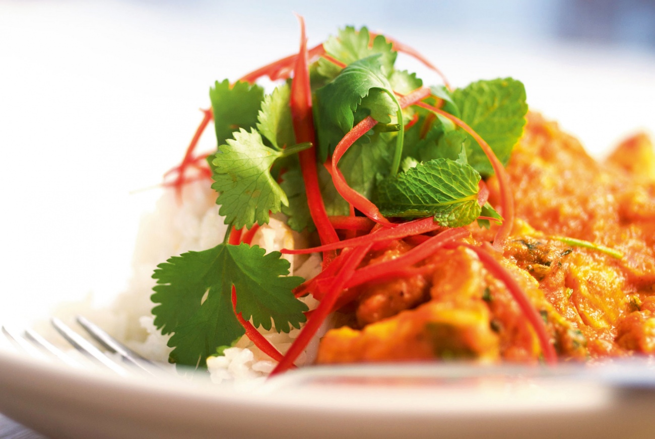 Red Thai curry with Blyth monkfish, prawns and fragrant rice Living North